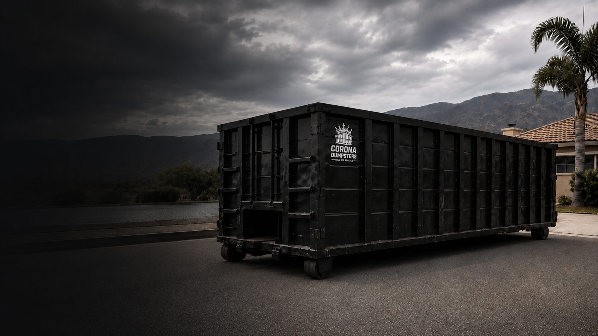 Corona Dumpsters roll-off dumpster on a Southern California driveway